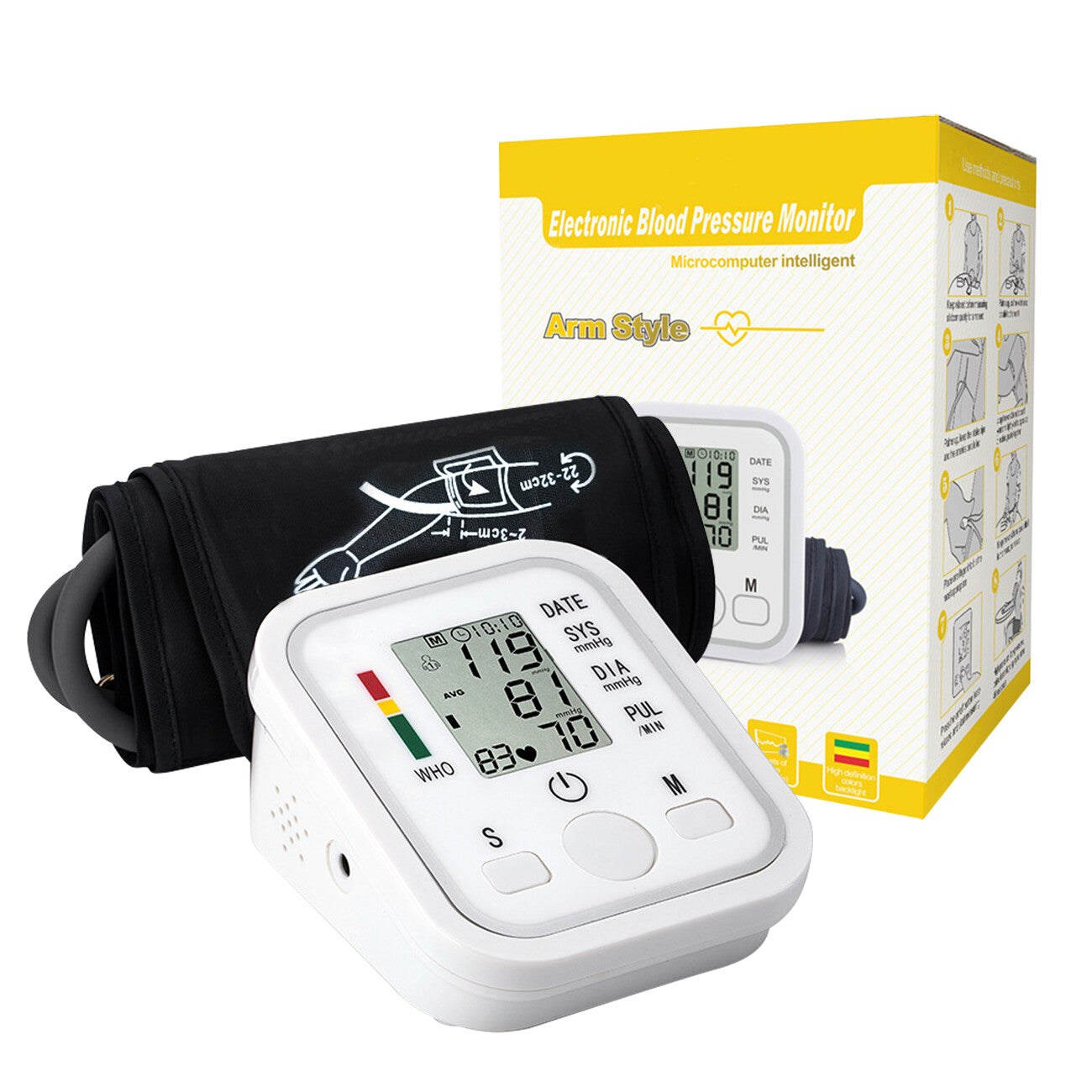Automatic Upper Arm Blood Pressure Monitor Pulse Meter BP Machine Voice Talking